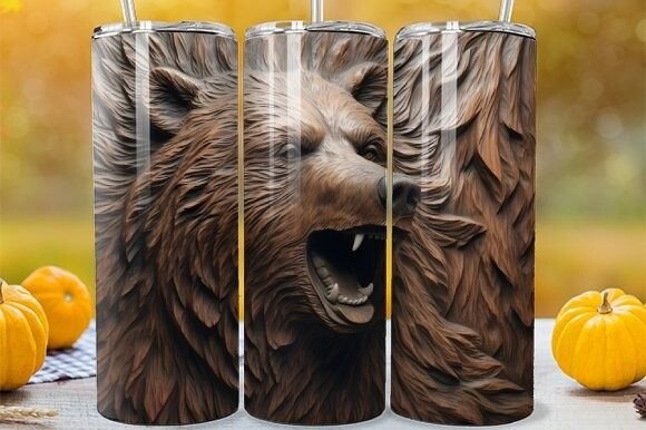 3D Bear Wood Carving Tumbler Wrap