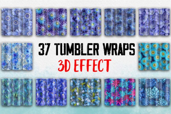 3D Blue Flowers Tumbler Wrap