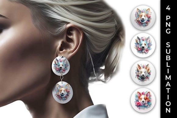 3D Floral Fantasy Corgi Earrings PNG