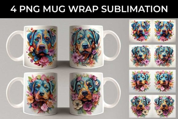 3D Floral Fantasy Rottweiler Mug PNG