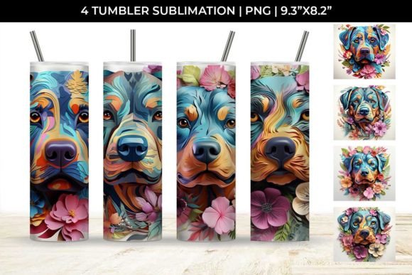 3d Floral Fantasy Rottweiler Tumbler PNG