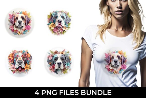 3D Floral Fantasy Saint Bernard PNG