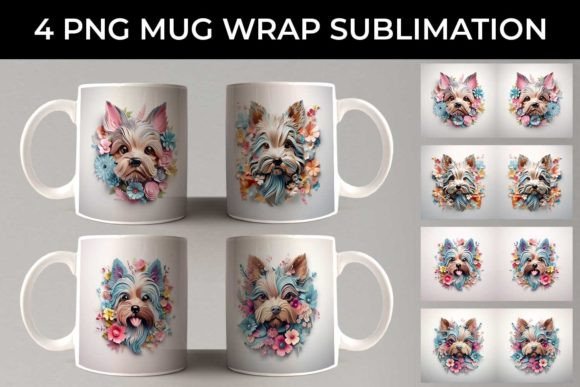 3D Floral Fantasy Yorkshire Terrier Mug