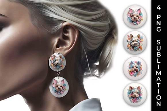 3D Floral Yorkshire Terrier Earrings PNG