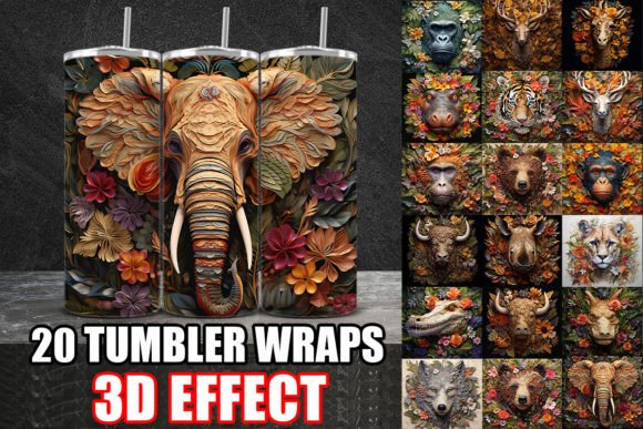 3D Flowers Wild Animals Tumbler Wrap