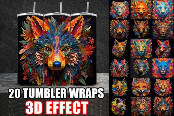 3D Papercut Wild Animals Tumbler Wrap
