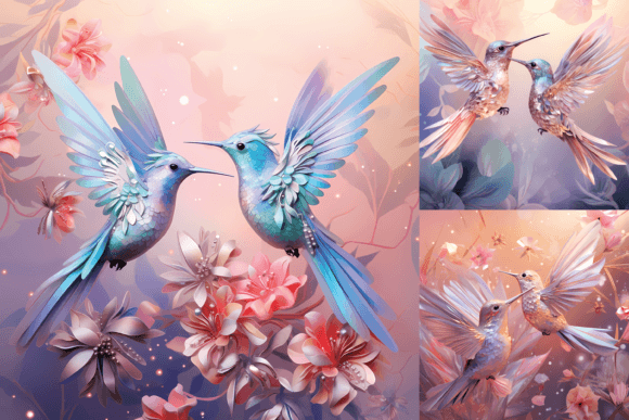 3D Pastel Floral Hummingbird Images