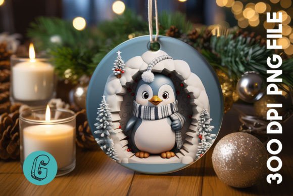 3D Penguin Break Through Ornament 09