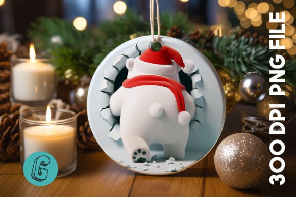 3D Polar Bear Break Through Ornament B