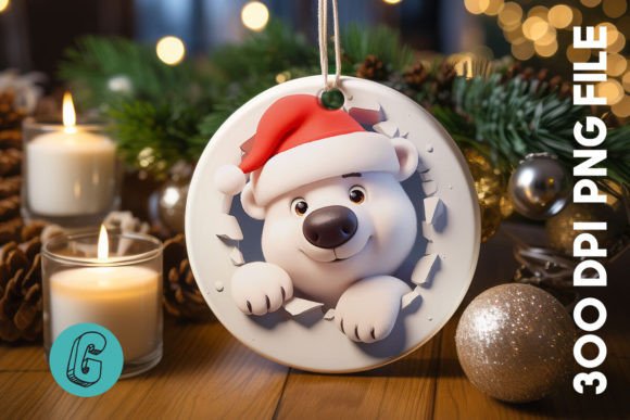 3D Polar Bear Break Through Ornament F