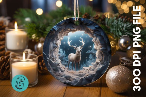 3D Reindeer Break Through Ornament 08