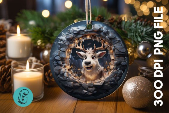 3D Reindeer Break Through Ornament 34