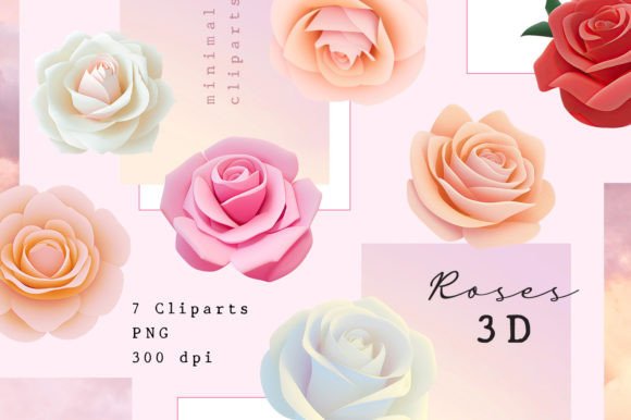 Cute Minimal 3D Roses Flowers PNG